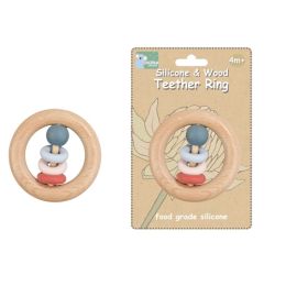 Silicone & Wood Teether Ring Red