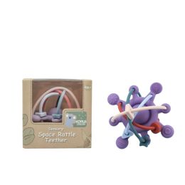 Silicone Sensory Space Rattle Teether Purple